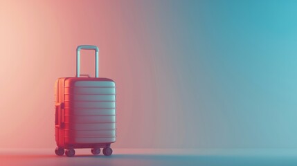 A sleek modern travel suitcase stands against a vibrant gradient background, symbolizing travel and adventure