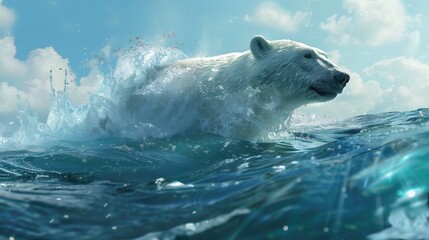 Naklejka premium A Polar Bear Diving in the Sea - Realistic Image