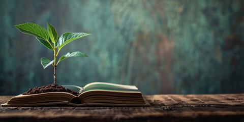 A book and a tree symbolizing knowledge and nature
