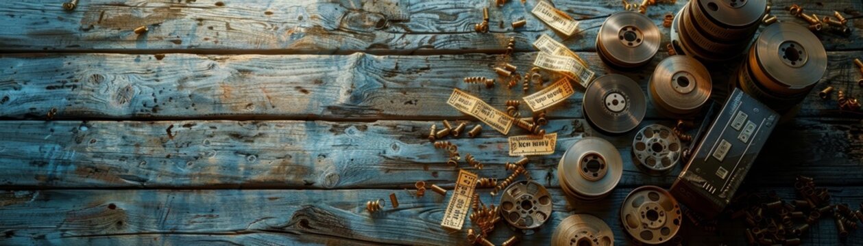 Celebrate Dad with a cinema-themed Father's Day banner featuring film reels, tickets, and a classic movie theme