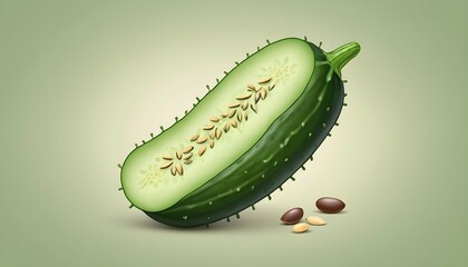 A cucumber icon with green skin and seeds upscaled_12