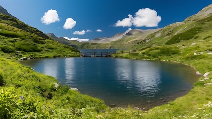 Fototapeta premium Idyllic summer landscape with clear mountain lake in the Alps