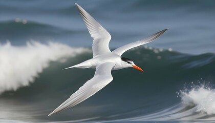 A peaceful icon of a tern gliding over waves upscaled_6