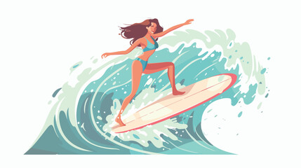 Female surfer ride on surf board. Active woman