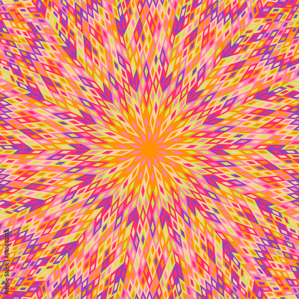 Poster dynamic circular burst mosaic background design - colorful psychedelic abstract vector graphic from 