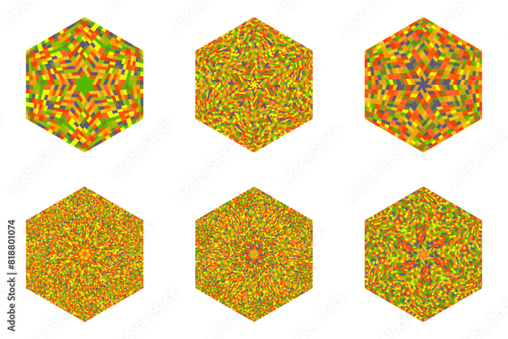 Poster tiled mosaic ornament hexagon polygon collection - geometrical ornamental vector elements on backgro