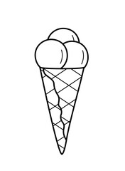 Cartoon ice cream in waffle cups cone. Vector doodle illustration of a summer dessert sketch. Single sketch isolate on white.