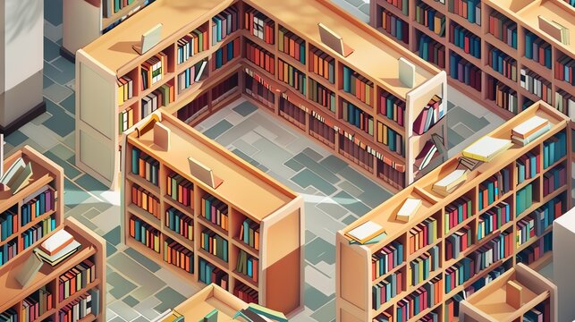library isometric design. an illustration in 3d