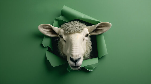 Funny eid ul adha wallpaper, funny sheep head pop out of green sheet, eid mubarak, bakra eid