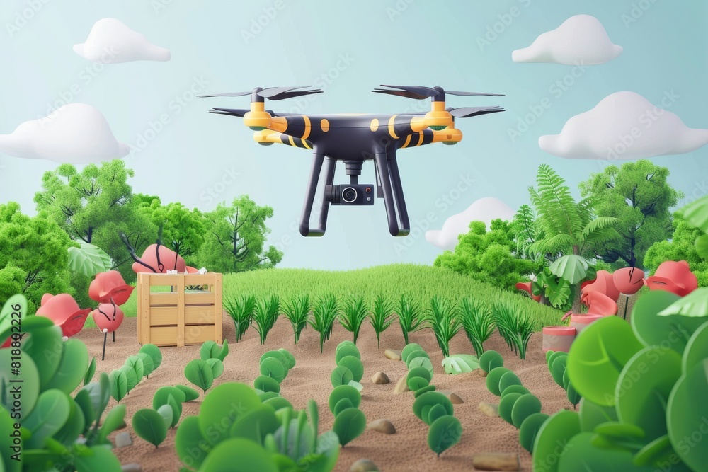 Aufkleber drone technology for vegetable plot amendments improves farming automation, isometric drone applicat