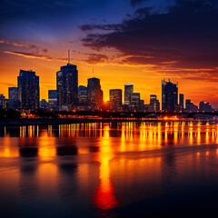 Fototapeta premium city skyline at sunset