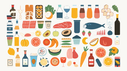 Food icons Four . Groceries nutritions big bundle