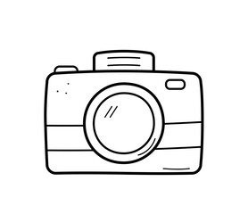 Doodle icon photo camera. Vector illustration of a cartoon professional or amateur camera. Isolated on white.