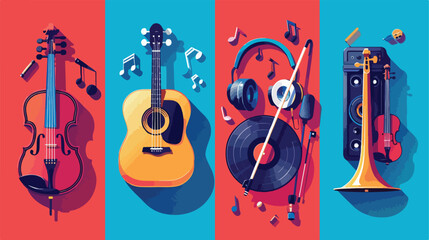 Four of a musical instruments. Colorful illustration.