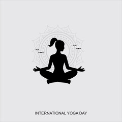 International Yoga Day poster, illustration of a woman doing yoga exercise and pose, Yoga day celebration