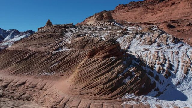 Drone shot of the scenic Coyote Buttes section of the Paria Canyon-Vermilion Cliffs in Arizona, USA
