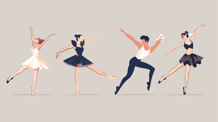 Four of ballet dancer. illustration in flat style. 