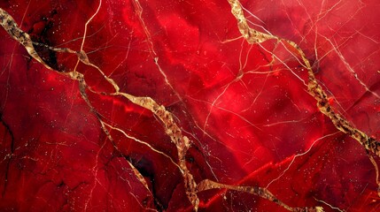 A high-resolution image showcasing a luxurious abstract red and gold marble pattern with rich...