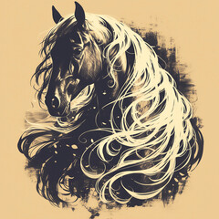 Horse concept illustration graphic poster banner. Horse badge for t-shirt design. Digital artistic raster bitmap illustration. AI artwork.	
