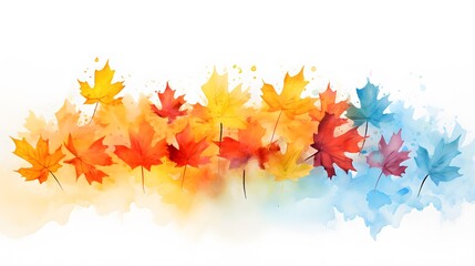 Obraz premium Watercolor autumn background with maple leaves. Generative AI.
