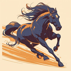 Horse concept graphic poster banner. Horse badge for t-shirt design. Digital artistic raster bitmap illustration. AI artwork.	
