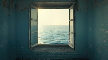 A window into a room shows the ocean