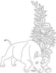 Rhino and A Floral Vine Coloring Page. Printable Coloring Worksheet for Adults and Kids. Educational Resources for School and Preschool.
