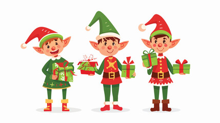 Four of Christmas elves isolated on white background.