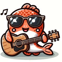 Kawaii Salmon With Sunglasses Playing Guitar