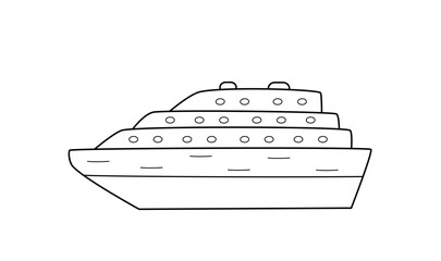 Cartoon sketch of the cruise ship doodle icon. Vector illustration of a steamship liner, isolate on white.