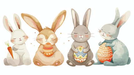 Four of cute funny Easter rabbits or bunnies isolated