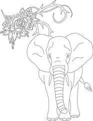 Elephant and A Floral Vine Coloring Page. Printable Coloring Worksheet for Adults and Kids. Educational Resources for School and Preschool.