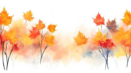 Naklejka na ściany i meble Watercolor autumn background with maple leaves. Generative AI.