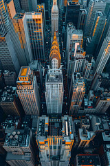 Fototapeta premium Aerial view of a city full of skyscrapers, business and economy concept, businesswoman and businessman office, working concept, meeting concept