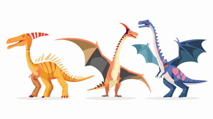 Four of dinosaurs and pterosaurs of various types isolated
