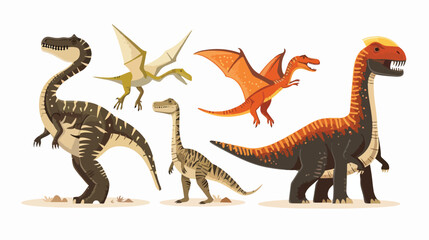 Four of dinosaurs and pterosaurs of various types isolated