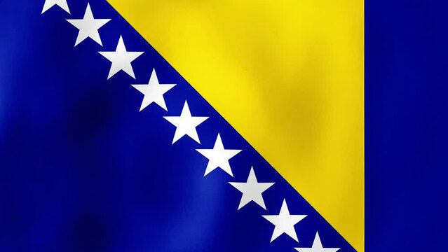 National flag Bosnia and Herzegovina fluttering in wind. Smooth animation flag in 4K. Highly detailed realistic 3D rendering. Concept patriotism, Independence Day, Europe Day, Statehood Day