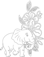 Elephant and A Floral Vine Coloring Page. Printable Coloring Worksheet for Adults and Kids. Educational Resources for School and Preschool.