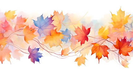 Watercolor autumn background with maple leaves. Generative AI.