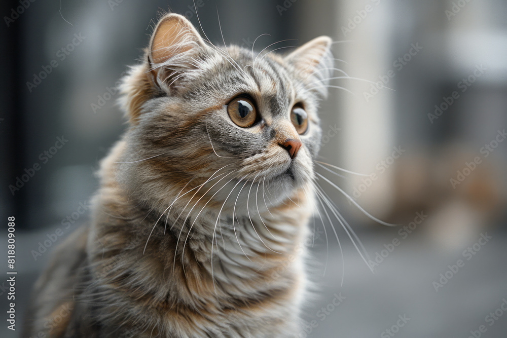 Poster an american curl cat with its distinctive curled-back ears and soft coat, sitting attentively in a q