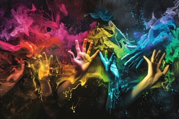 Abstract illustration of colorful hands representing a diverse personality concept