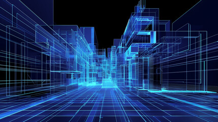 Naklejka premium 3d render architecture building in wire style. Future style city.