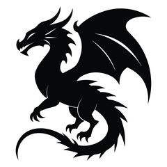 Black dragon isolated heraldic animal silhouette. Luxury monogram.Heraldry beast.Vector Graceful vintage animal symbol illustration legs and lion tail business card 