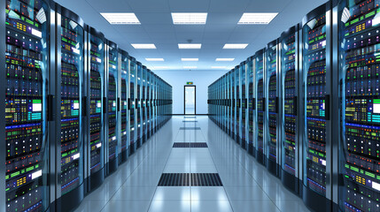 Server room interior in datacenter.