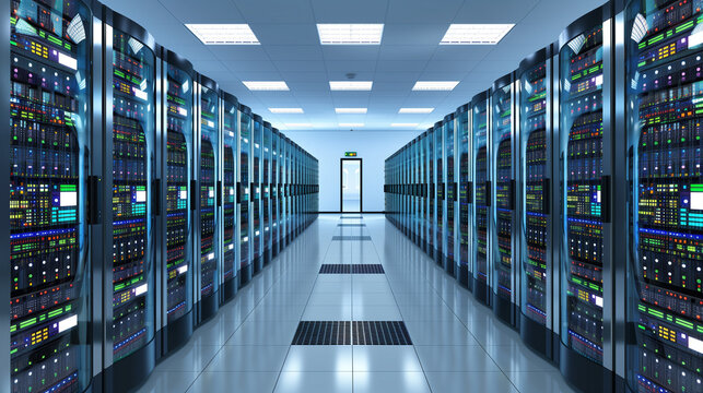 Server room interior in datacenter.