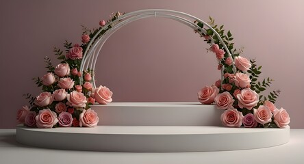 Podium background flower rose product pink 3d spring table beauty stand display nature white. Garden rose floral summer background podium cosmetic valentine easter field scene gift purple day romantic