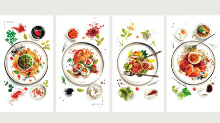 Four of horizontal web banners with Asian cuisine
