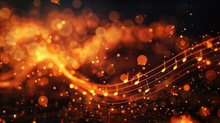 Abstract orange melody notes bokeh background.