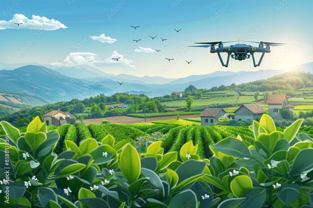 Poster advanced farming with high-tech drones improves structured agricultural management, soil health moni