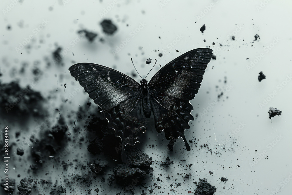 Aufkleber abstract image of a butterfly with torn wings, its incomplete silhouette representing the loss of fr